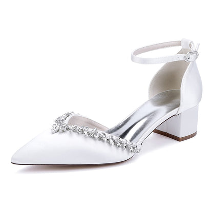 Wedding Shoes Satin Chunky Heel Bridal Heels Ankle Strap Dress Shoes