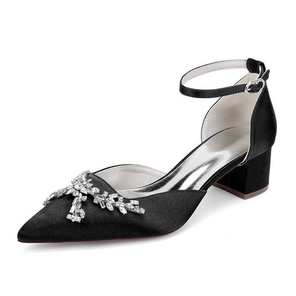Wedding Shoes Satin Chunky Heel Slingbacks Ankle Straps Bridal Shoes