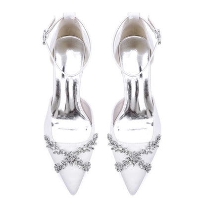 Wedding Shoes Satin Chunky Heel Slingbacks Ankle Straps Bridal Shoes