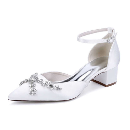 Wedding Shoes Satin Chunky Heel Slingbacks Ankle Straps Bridal Shoes