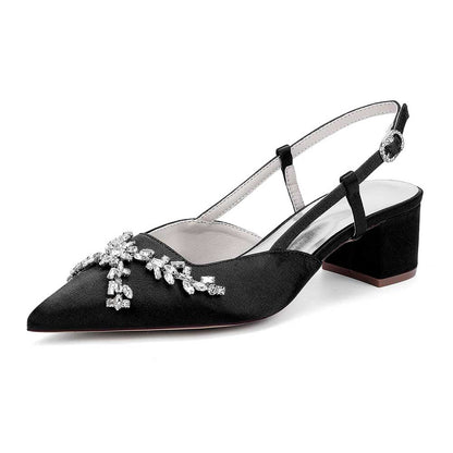 Wedding Shoes Satin Chunky Heel Slingbacks Wedding Sandals Bridal Shoes