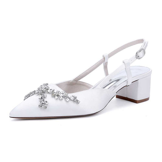 Wedding Shoes Satin Chunky Heel Slingbacks Wedding Sandals Bridal Shoes