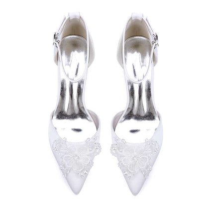 Wedding Shoes Satin Chunky Heel Wedding Heels Bowknot Dress Shoes