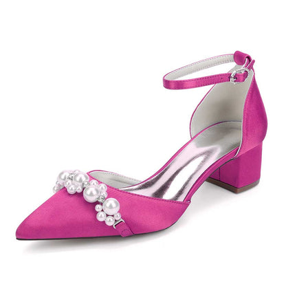 Wedding Shoes Satin Chunky Heel Wedding Heels Pearls Detail