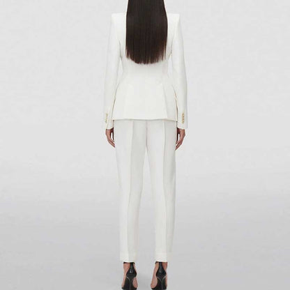 Rhinestone-Embellished White Pantsuit | One-Button Blazer for Events