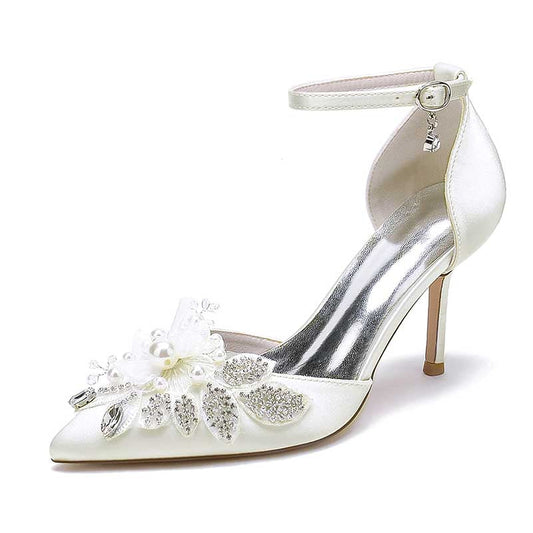 3.35" Wedding Shoes Rhinestone Appliqued Ankle Straps Prom Heels