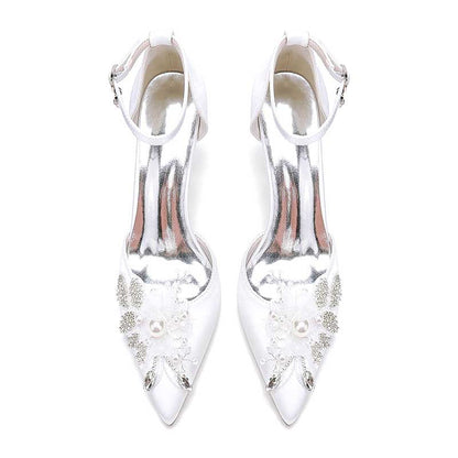 3.35" Wedding Shoes Rhinestone Appliqued Ankle Straps Prom Heels
