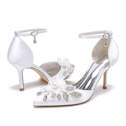 3.35" Wedding Shoes Rhinestone Appliqued Ankle Straps Prom Heels
