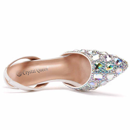 Women sparkling formal sandals for women with jeweled pointed toe and slingback heel