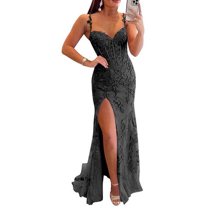 Lace Applique Mermaid Prom Dresses Spaghetti Straps Wedding Ball Gowns