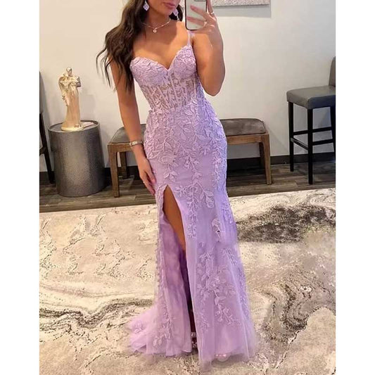 Lace Applique Mermaid Prom Dresses Spaghetti Straps Wedding Ball Gowns