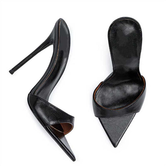 Women Metallic Leather Mules High Heels Chic Sandals