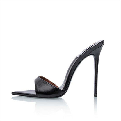 Women Metallic Leather Mules High Heels Chic Sandals