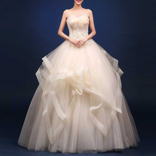 Strapless Long Prom Dress Wedding Ball Gown Dress