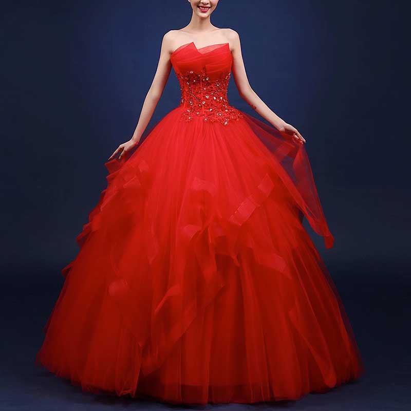 Strapless Long Prom Dress Wedding Ball Gown Dress