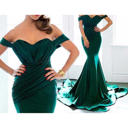 Off The Shoulder Mermaid Long Bridesmaid Dresses Satin Wedding Ball Gown