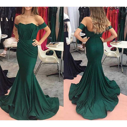 Off The Shoulder Mermaid Long Bridesmaid Dresses Satin Wedding Ball Gown