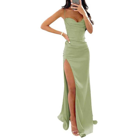 Spaghetti Straps Prom Dresses Wedding Ball Gowns Satin Long Evening Dresses