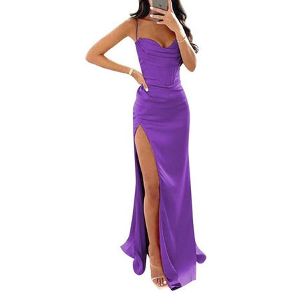 Spaghetti Straps Prom Dresses Wedding Ball Gowns Satin Long Evening Dresses