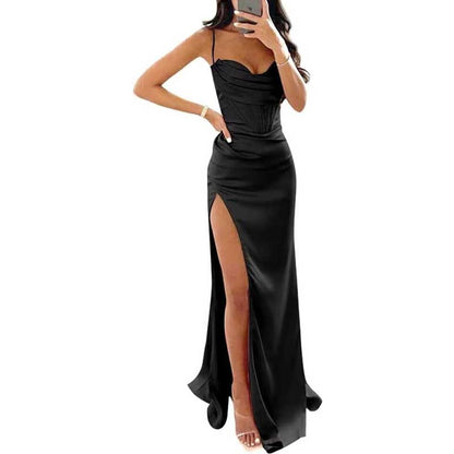 Spaghetti Straps Prom Dresses Wedding Ball Gowns Satin Long Evening Dresses