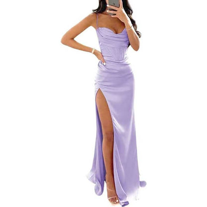 Spaghetti Straps Prom Dresses Wedding Ball Gowns Satin Long Evening Dresses