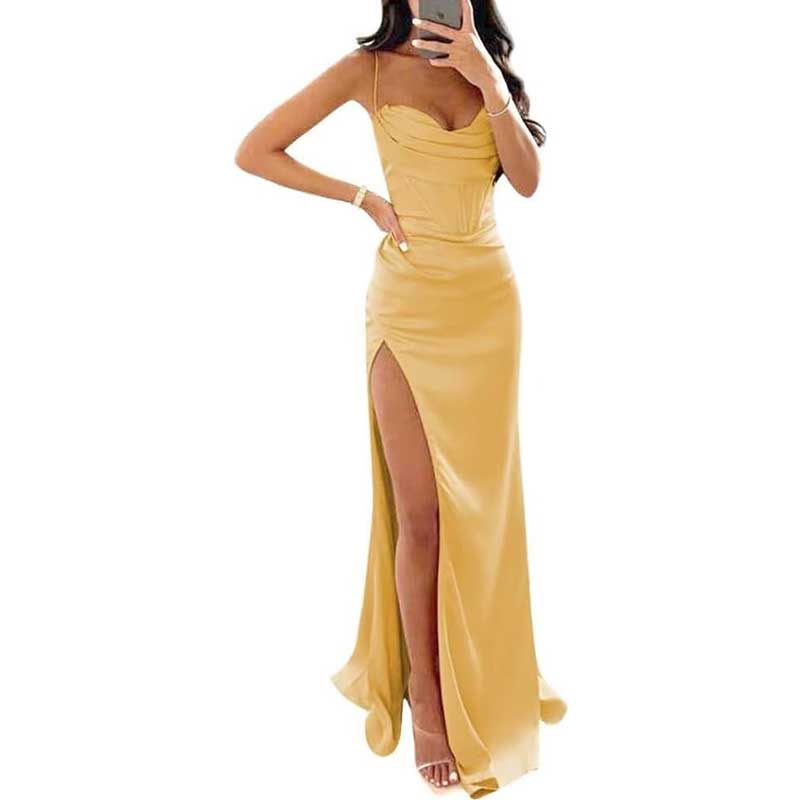 Spaghetti Straps Prom Dresses Wedding Ball Gowns Satin Long Evening Dresses