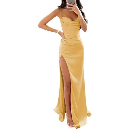 Spaghetti Straps Prom Dresses Wedding Ball Gowns Satin Long Evening Dresses