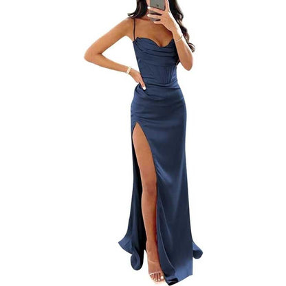 Spaghetti Straps Prom Dresses Wedding Ball Gowns Satin Long Evening Dresses