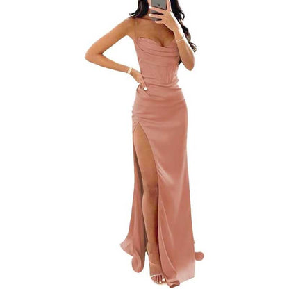 Spaghetti Straps Prom Dresses Wedding Ball Gowns Satin Long Evening Dresses
