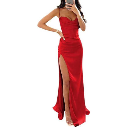 Spaghetti Straps Prom Dresses Wedding Ball Gowns Satin Long Evening Dresses