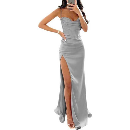 Spaghetti Straps Prom Dresses Wedding Ball Gowns Satin Long Evening Dresses