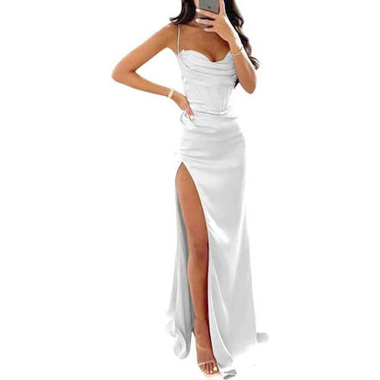 Spaghetti Straps Prom Dresses Wedding Ball Gowns Satin Long Evening Dresses