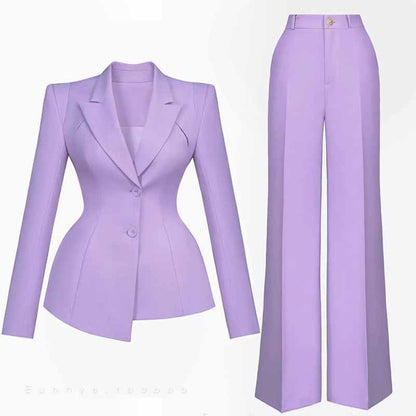 Women's Wide Leg Pantsuit Lavender V Neck Formal Suit