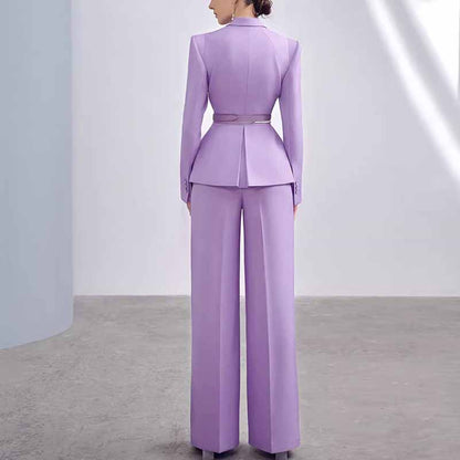 Women's Wide Leg Pantsuit Lavender V Neck Formal Suit