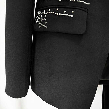 Black Bead Embellished One Button Pantsuit Black Formal Suit