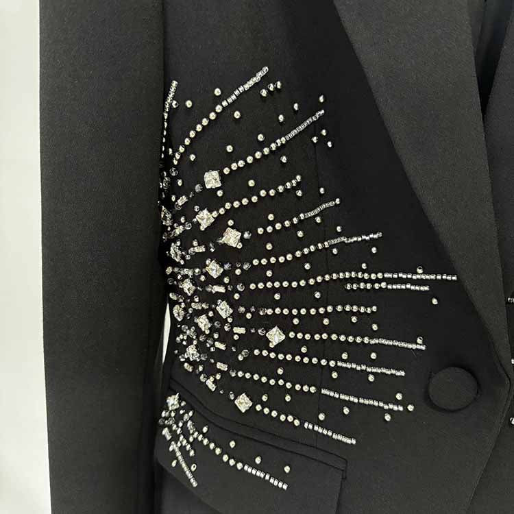 Black Bead Embellished One Button Pantsuit Black Formal Suit