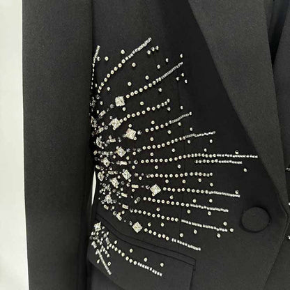 Black Bead Embellished One Button Pantsuit Black Formal Suit