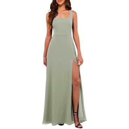 Square Neck Chiffon Bridesmaid Dress with High Split