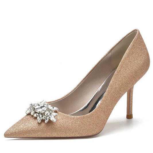Women's Beaded Wedding Shoes Gliter High Heels Pointed Toe Bridal Heels