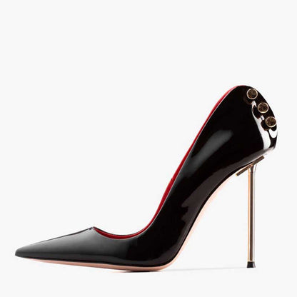 Prom Heels Black Pumps Hollow Metal Stilettos