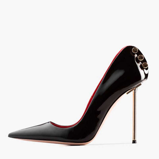 Prom Heels Black Pumps Hollow Metal Stilettos
