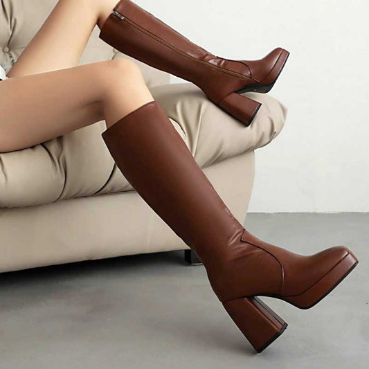 Women's Knee-Length Chunky Heel Boots | Bold & Comfortable Style