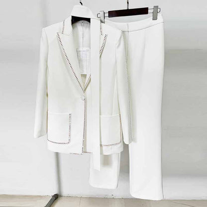 One Button Pantsuit Scarf Embellished Oversized Pant Suit For Wedding