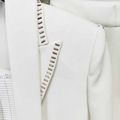 One Button Pantsuit Scarf Embellished Oversized Pant Suit For Wedding