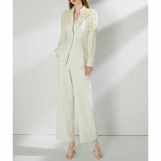 Wide-Leg Pantsuit One Button Puff Sleeves Event Suit