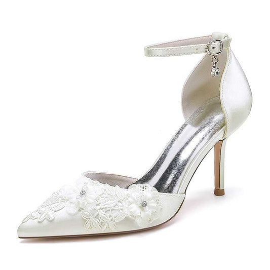 3.35" Pumps High Heels Wedding Shoes Ankle Straps Bridal Shoes