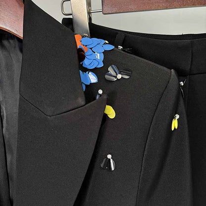 Sequin Embellished Pantsuit Black Slim Fit Suit For Formal Event