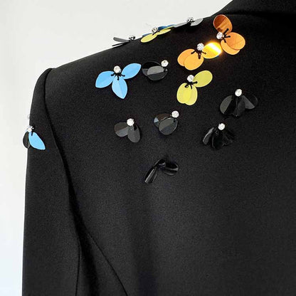 Sequin Embellished Pantsuit Black Slim Fit Suit For Formal Event