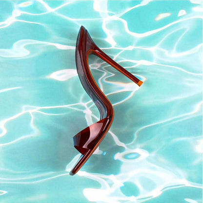 Square Toe High Heel Mules in Brown