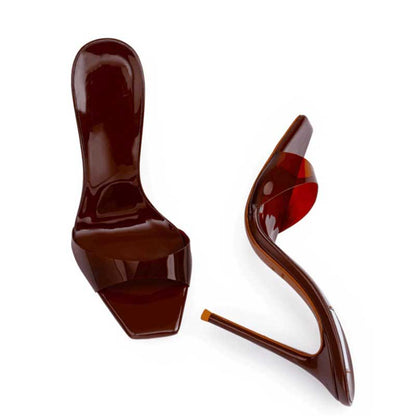 Square Toe High Heel Mules in Brown